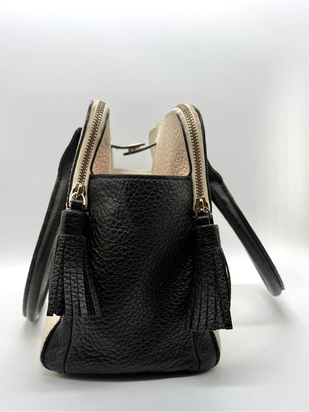 kate spade Two-Tone Pebbled Leather Satchel - Cream & Black